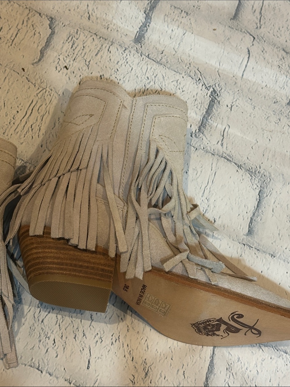 Free People Fringe Suede Western Ankle Boots - Light Gray - Picture 5 of 12